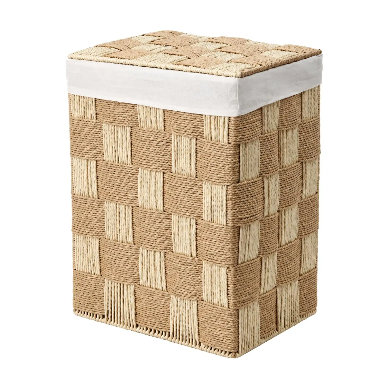 Braided Storage Basket with Lid Multitone Pattern Handwoven Paper Rope for Household Items and Everyday Dust Protection