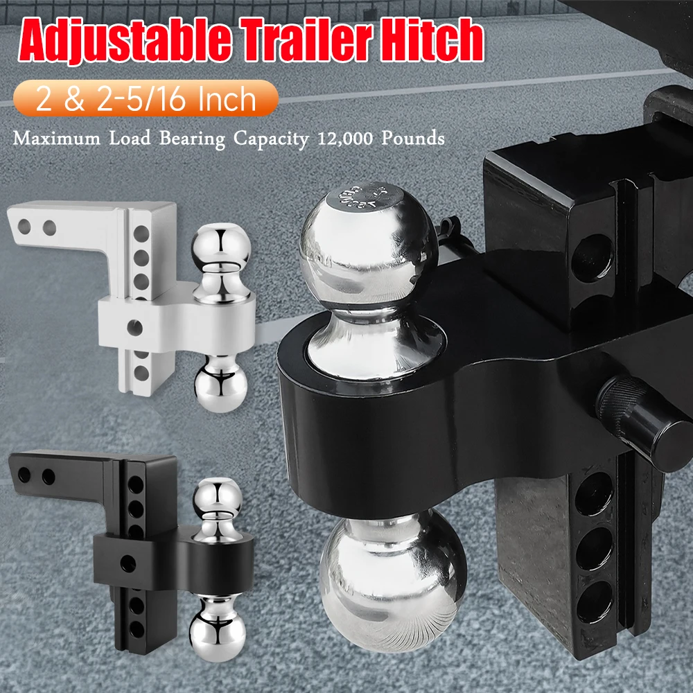 

Adjustable Dual Balls Trailer Hitch 6 Inch Rise/Drop for 2 inch Receiver 2 & 2-5/16 Inch 12000lb Includes Hitch Pin Lock & Pins