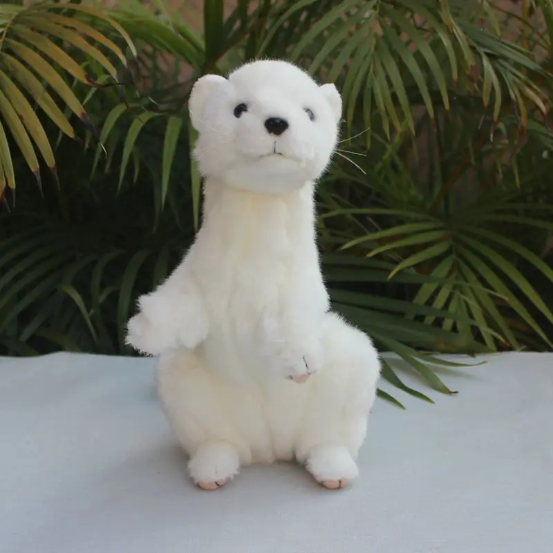 Lifelike White Ferret Stoat Weasel Mustela Erminea Doll Emulational Animal Soft Stuffed Plush Toy Girl Birthday Christmas Gift