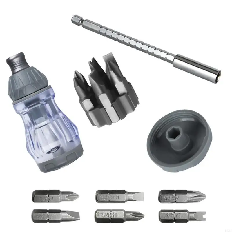 

H58C Ratcheting Screwdriver Set 6 Bit Tip Nonslip Handle Convenient Design