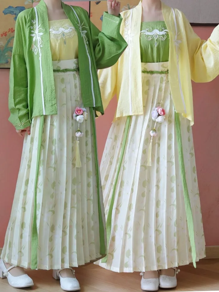 

Женский комплект Ханьфу в стиле Сун: топ-камизоль и плиссированная юбка, современный повседневный наряд, женский костюм Ханьфу для взрослых