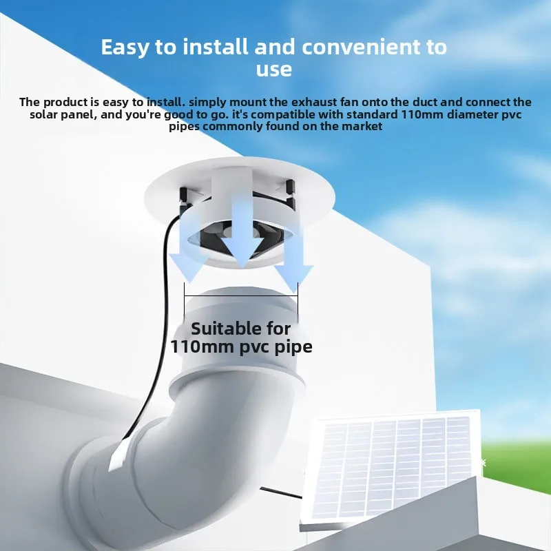 Solar 12V DC Brushless Violent Fan 110PVC Pipe Roof Ventilation Fan Exhaust Fan