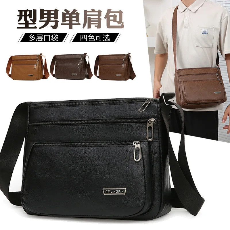 Elegant Minimalist Multi Multi Zipper Compartments Large Capacity Single Shoulder Crossbody Phone Bag for Men