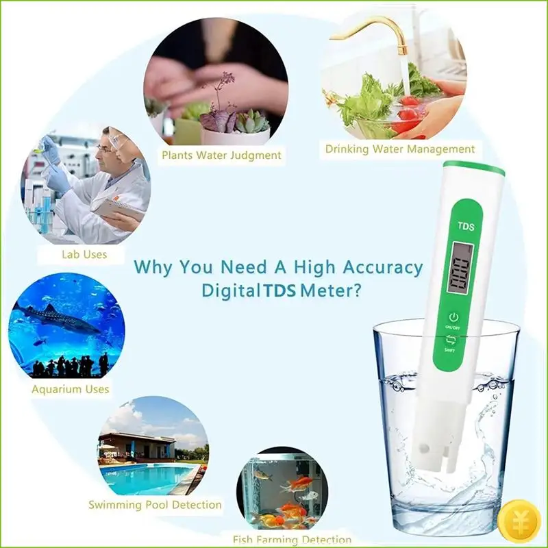 1 PCS TDS Meter Digital Water Quality Tester, 0-999 Ppm Measuring Range, 1 Ppm Increments, 2% Readout Accuracy