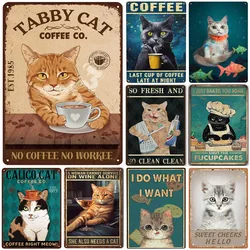 No Coffee No Workee Cat Metal Tin Signs Cat Lovers Gift Vintage Plaque Metal Man Cave Bar Pub Club Cafe Home Wall Decoration