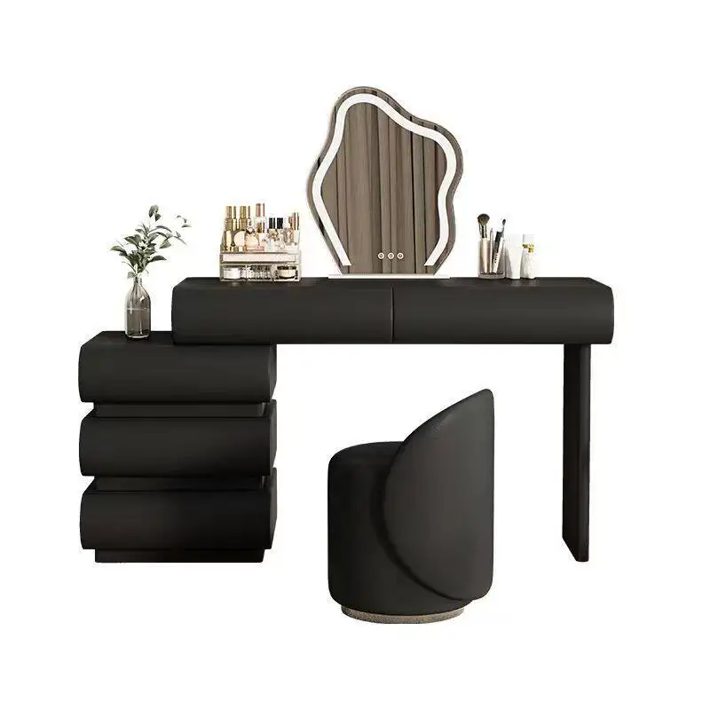 Design Black Luxury Vanity Desk Nordic Minimalist Bedroom Makeup Vanity Desk Drawers Chest Lights Mueble De Maquillaje Furniture