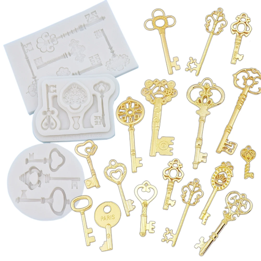 Retro Key Fondant Silicone Mold Variety Of Key Lock Cake Decoration Creative Diy Sugar Baking Chocolate Candy Mould M187