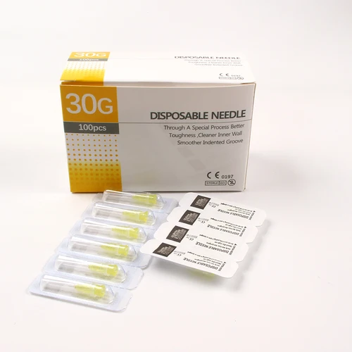 Imagen 2 del producto 100 Uds 30G 31G 32G 33G 34G 4/6/13mm aguja indolora belleza aguja para perforación ultrafina aguja de relleno hipodermico