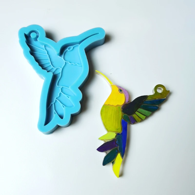 4 Pcs Hummingbird Parrot for Butterfly Keychain Epoxy Resin Mold Handmade Earrings Pendants Silicone Mould DIY