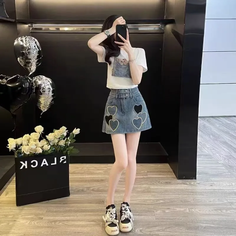 Conjuntos de falda vaquera de 2 piezas para mujer, ropa coreana, tendencia 2021, promoción elegante y elegante, ofertas baratas, traje de mujer de manga corta