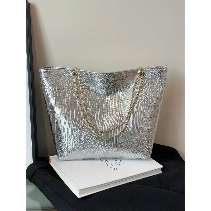 

Fashionable Alligator Glossy PU Shoulder Bags Hot Trendy Chains Popularity Large Capacity Tote Bags for Women 2025 New on Sale