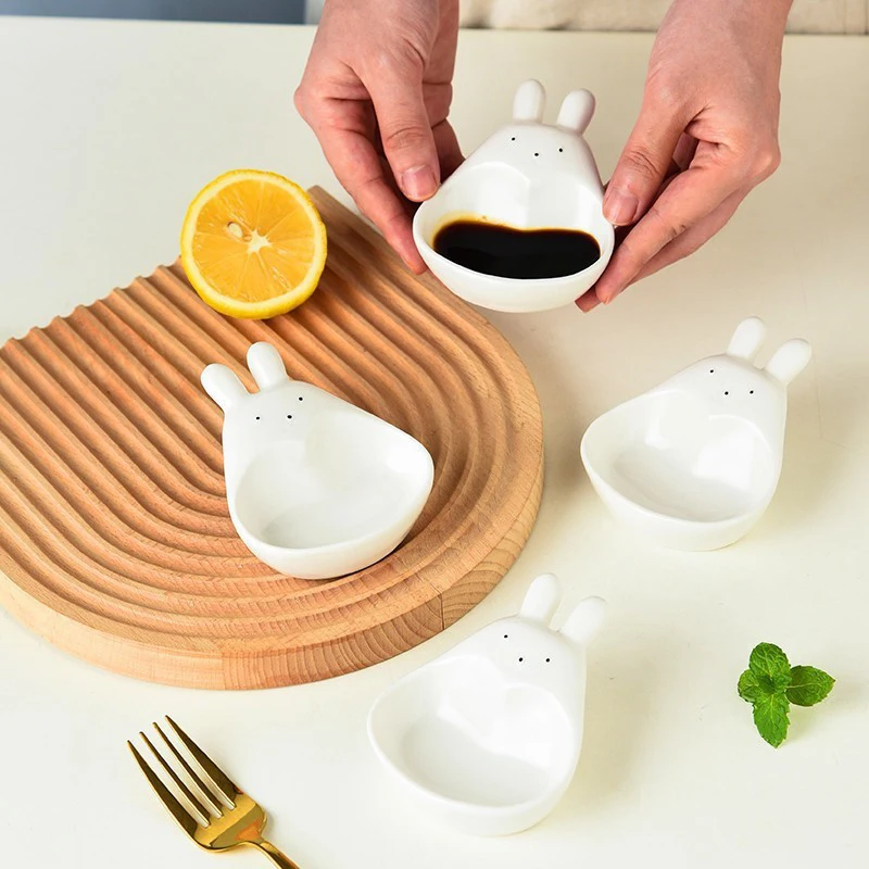 1Pc Cute Cartoon Rabbit/goose Condiment Dish Household Three-dimensional Ceramic Dish Ketchup Snack Plate Vinegar Condiment Dish