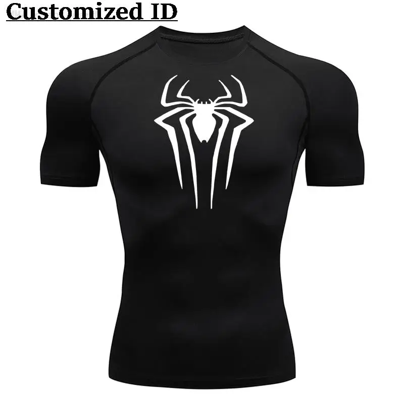 2024 new casual short sleeved men\'s T-shirt summer spider breathable quick drying sports top bodybuilding sportswear tight fitti