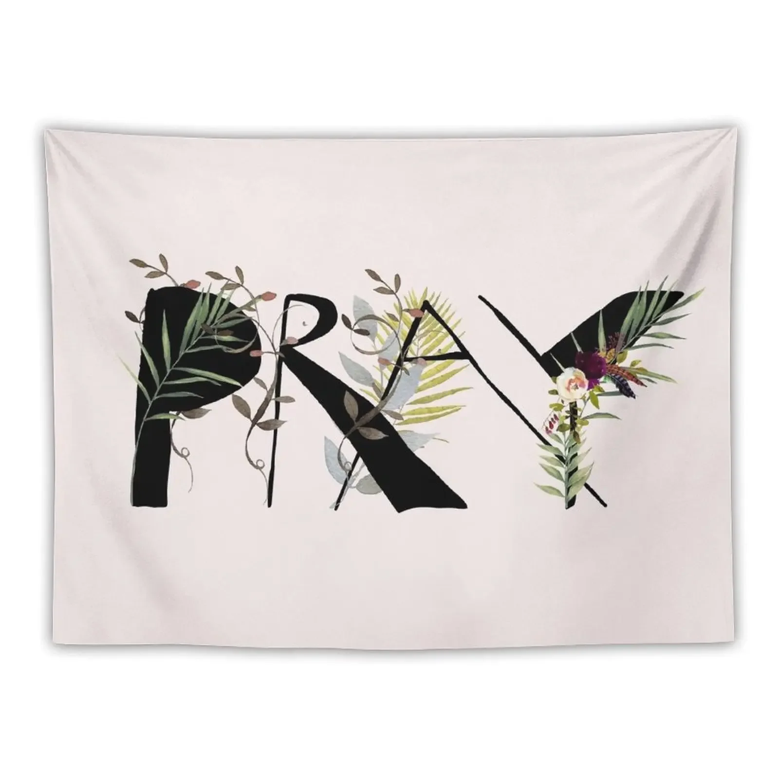 Pray - Christian Floral Watercolor Lettering Tapestry Bathroom Decor Decoration Bedroom Room Design Tapestry