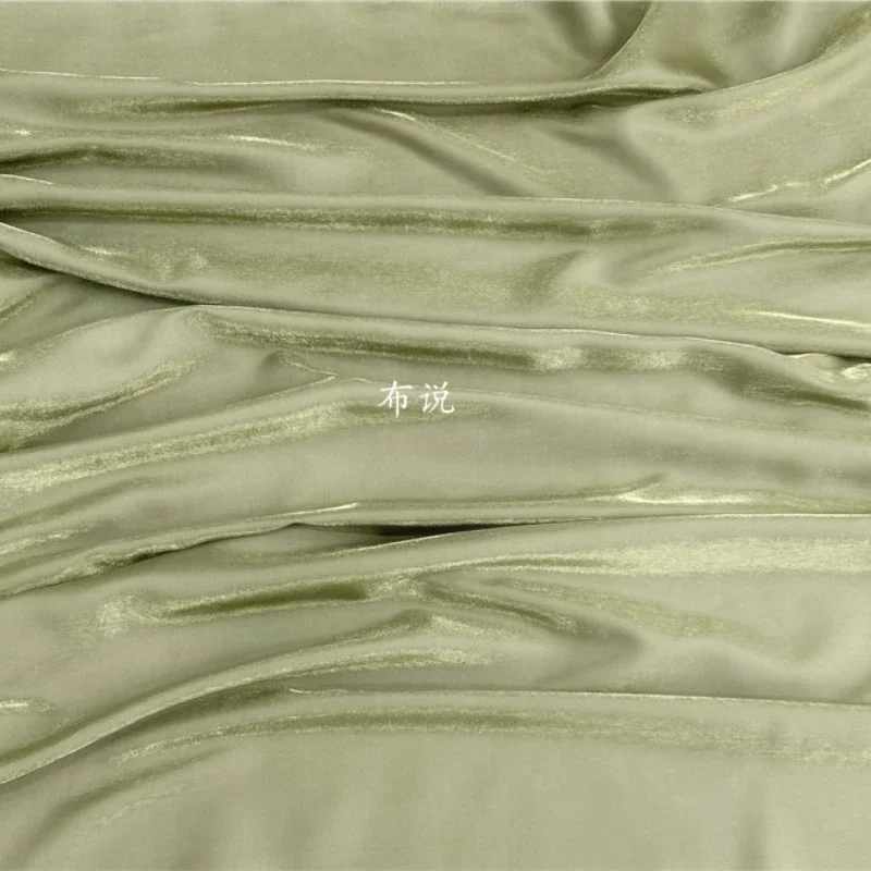 Glass Silk Satin Fabric Mustard Green Glossy Skirt Shirt Fabric for Diy Apparel Sewing Meters Material Wholesale Cloth