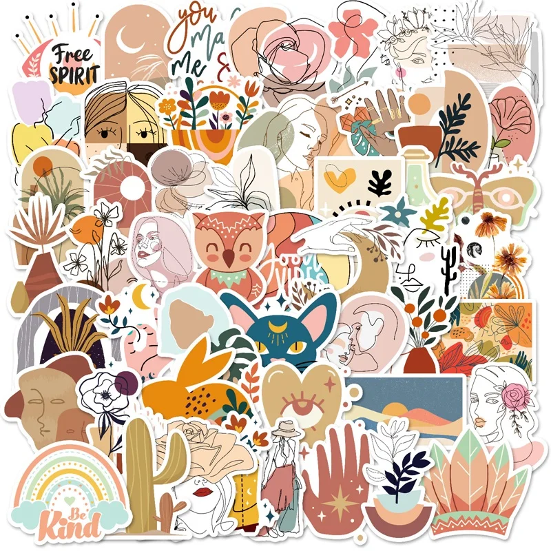 

10/30/50PCS Kawaii Boho Plant Sticky PVC Sticker Aesthetic Decoration Scrapbooking Supplies DIY Children's Hand Accounting