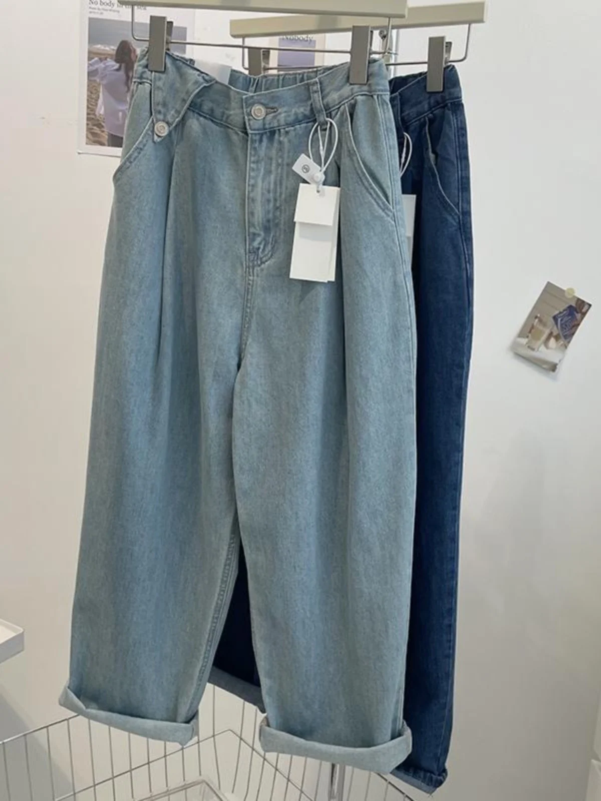 

plus Size Loose Straight Leg Jeans High Waist Slimming Wide Leg Casual Dad Pants 300 Pou Versatile Summer Denim Blue