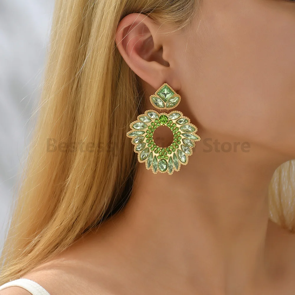 Women's Exaggerated Sparkling Rhinestone Vintage Large Stud Earrings for Party Prom Wedding Luxury Elegant Jewelry Accessories