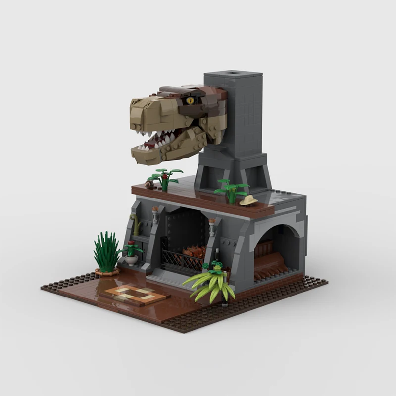 Street View Model MOC Bouwstenen Dinosaurus T-Rex Open haard Modulaire Technologie Geschenken Vakantie Monteer Kinderen Speelgoed Pak