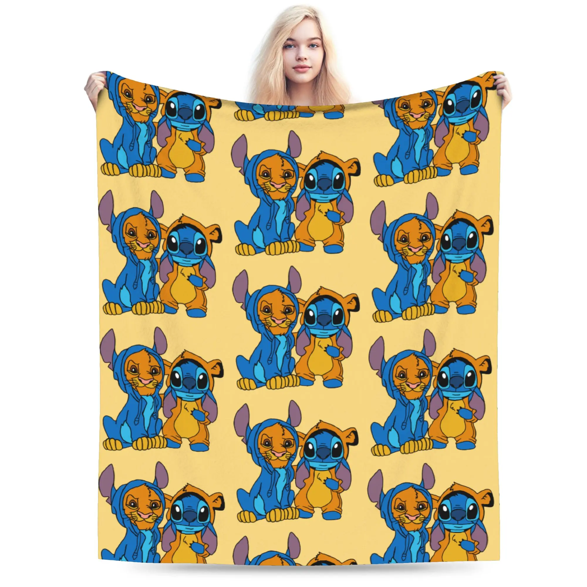 

Stitch Simba Lion King Blanket Flannel Decoration Multifunction Lightweight Thin Throw Blanket for Sofa Car Bedspread