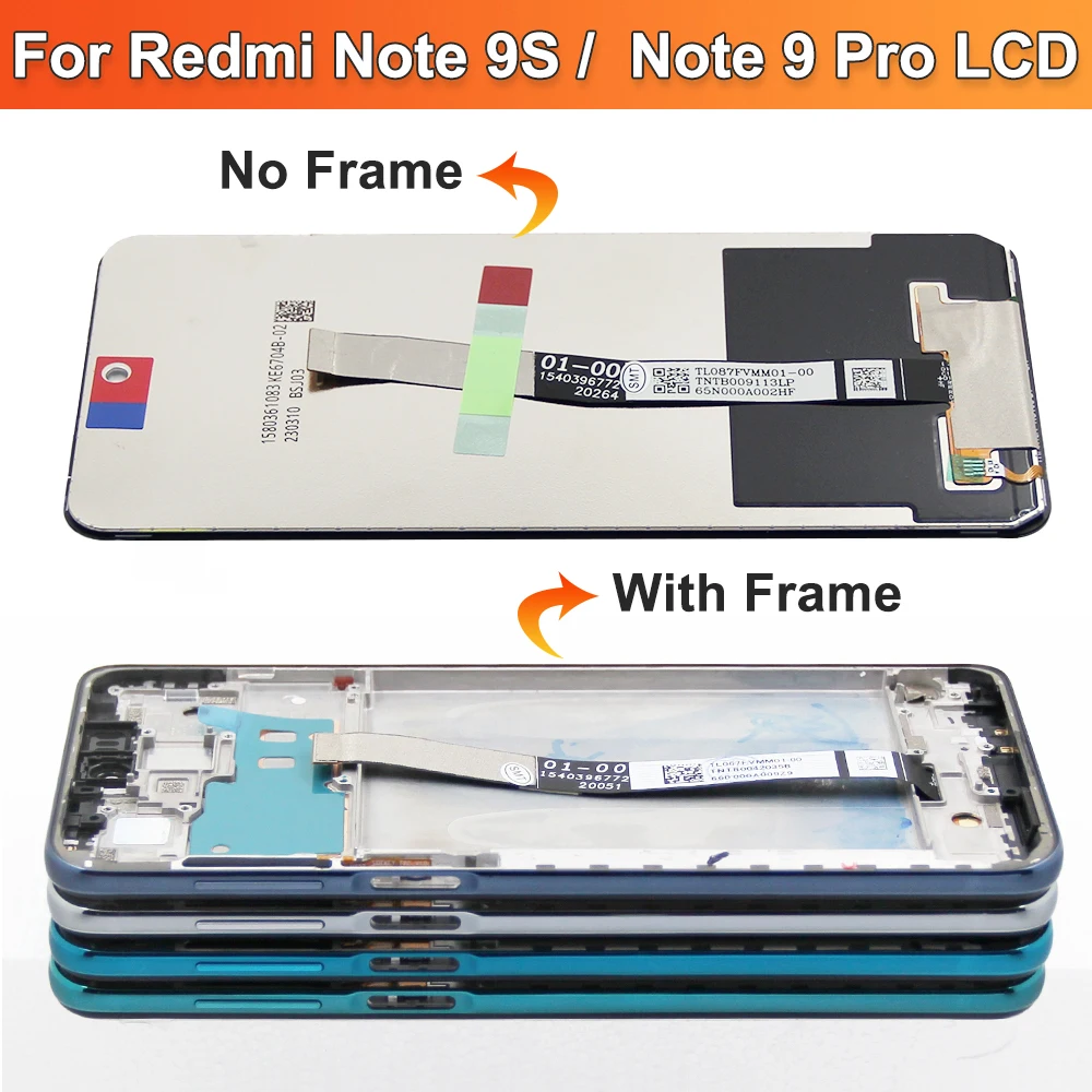 AMOLED Display for Xiaomi Redmi Note 9S Lcd M2003J6A1G Display Touch Screen with Frame for Redmi Note 9 Pro Screen Replacement