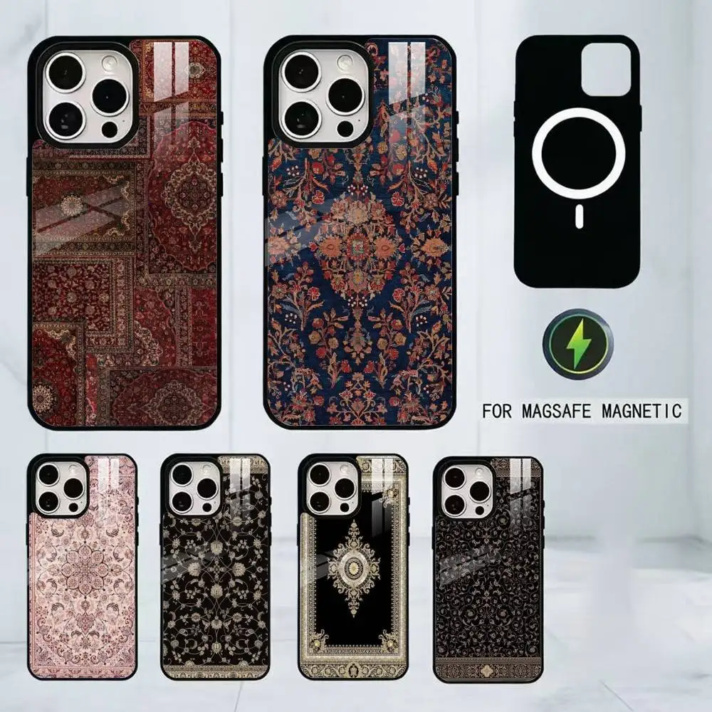 

Persian Carpet Floral Pattern Arab Phone Case For iPhone17,16,15,14,13,12,11 Plus,Pro Magnetic For Magsafe Wireless Charging