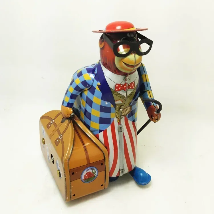 

[Funny] Adult Collection Retro Wind up toy Metal Tin Travelling monkey professor Mechanical Clockwork toy figure model kids gift