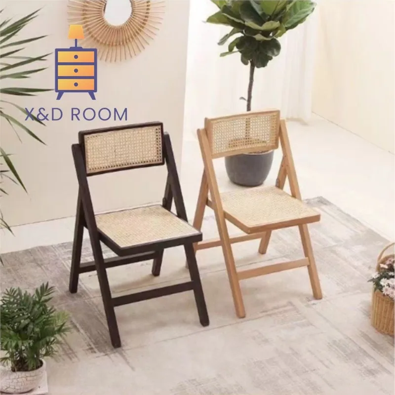 Solid Wood Folding Chair Nordic Middle Ancient Vine Weaving Coffee Shop Luxury Japanese Dining Chair Balcony Home Leisure Chair