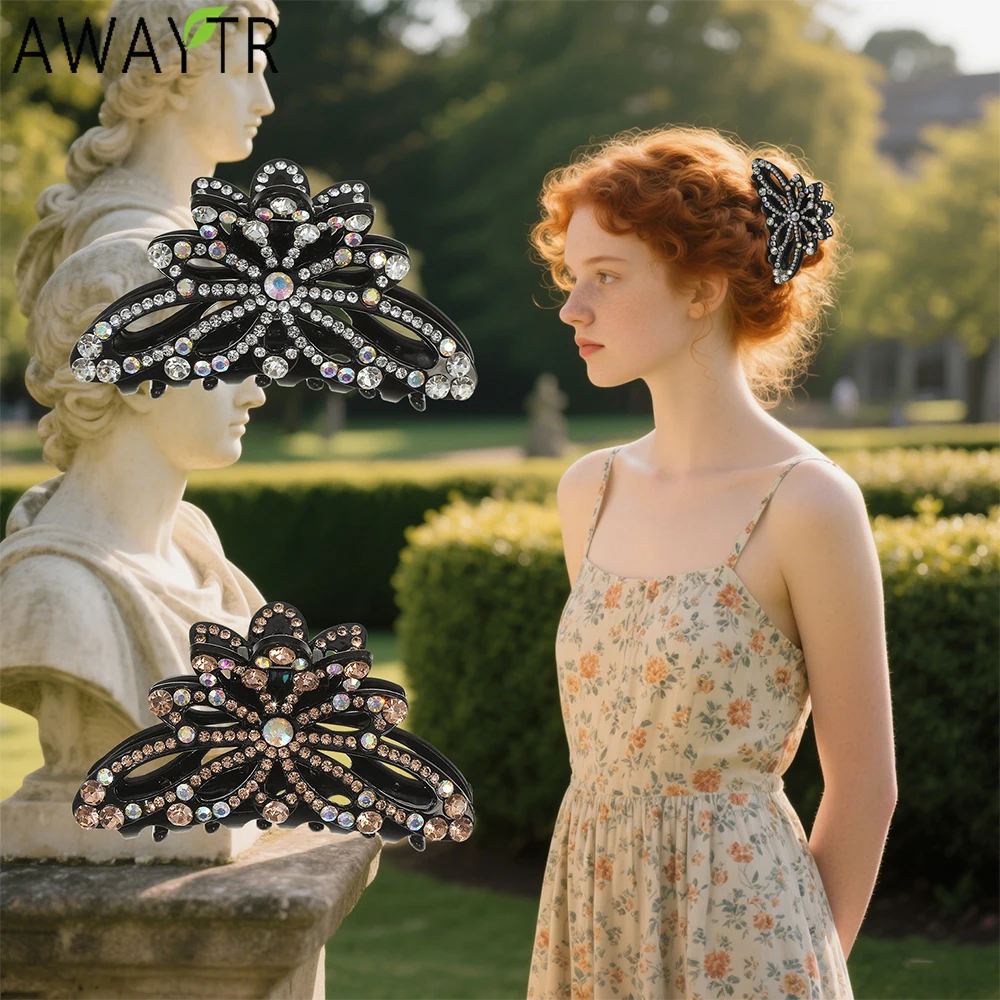

AWAYTR Rhinestone Butterfly Hair Claws Crystal Floral Hair Clip Crab For Girl Gift Hair Accessories Valentine Headwear