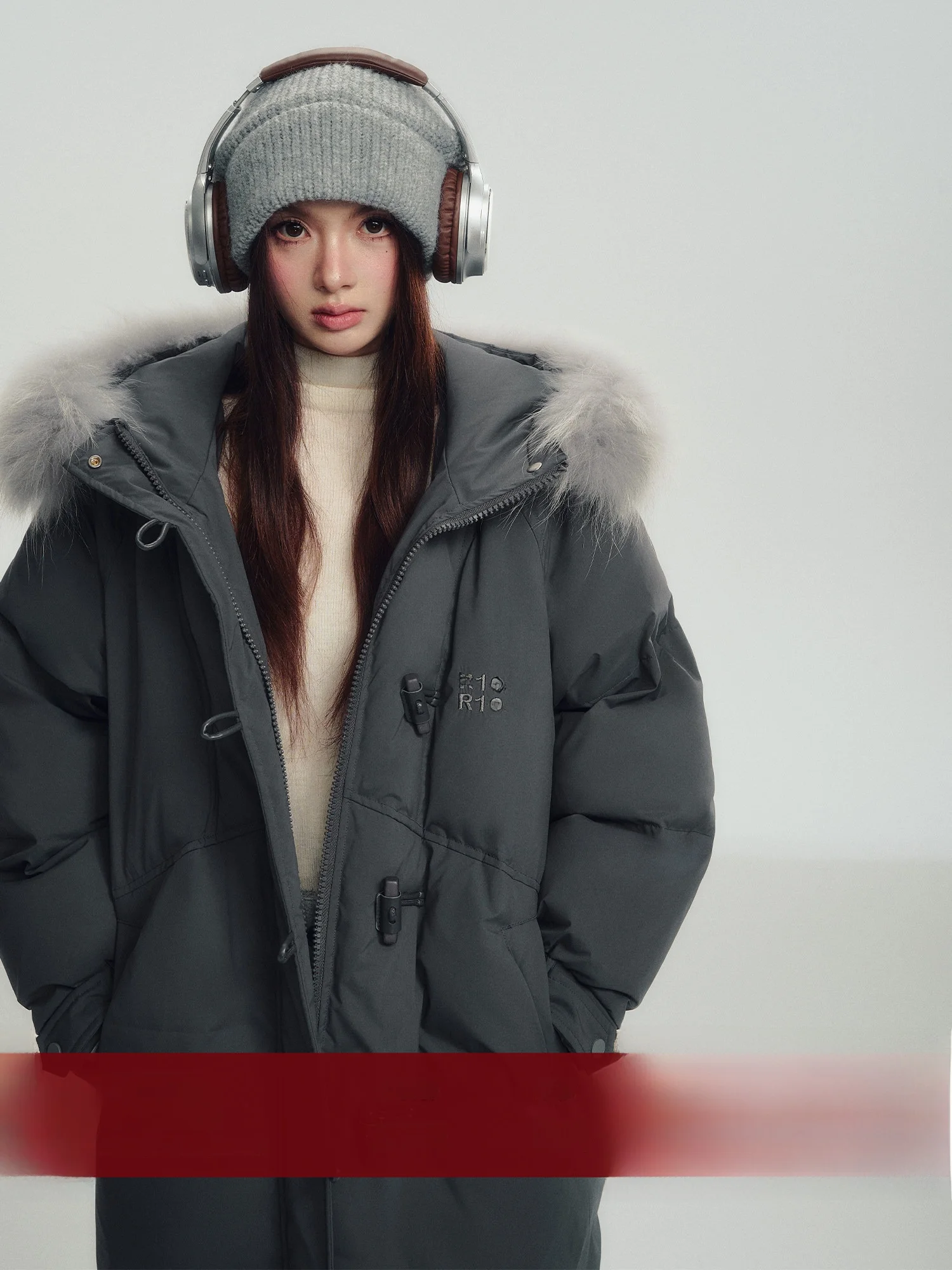 

RECOIN RC Long Thiened ey Rabbit Fur Collar down Jaet Women's Winter Coat Warm Sli Commute Sle Polyester Fiber