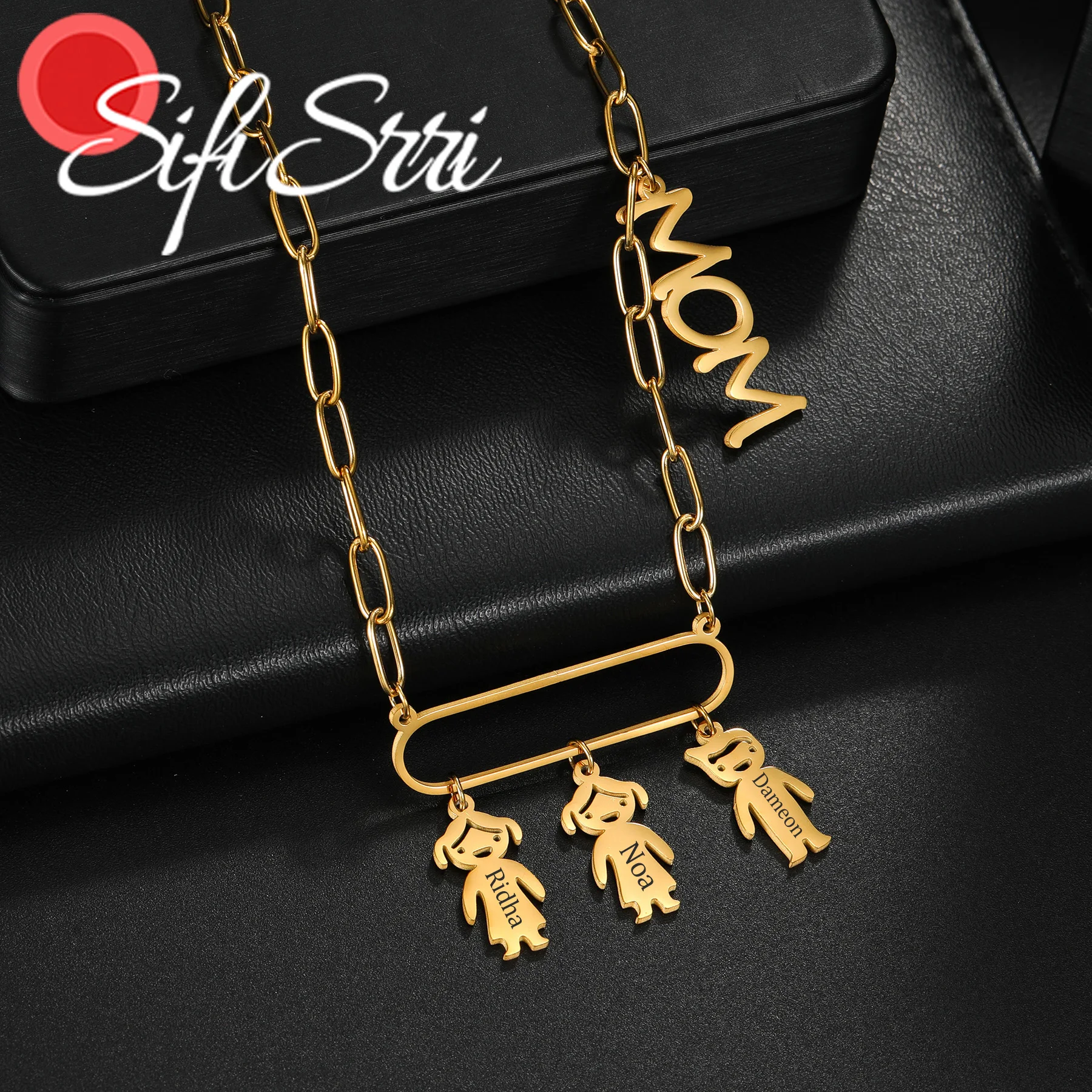 Sifisrri Custom Name Necklace for Women Stainless Steel Jewelry Engrave Letter Paper Clip Chain Mother Kids Personalized Gift