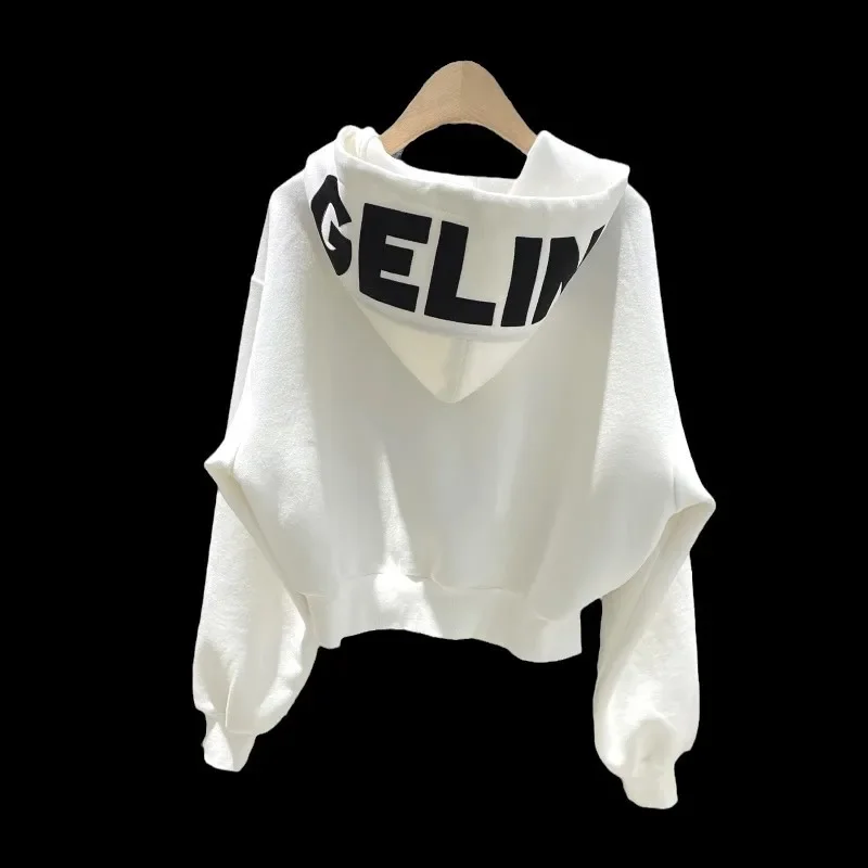 

For Casual Wear Women's Spring Autumn Cropped Sweatshirt Letter Print Ins Trendybf Idle Style Thin Hooded Top