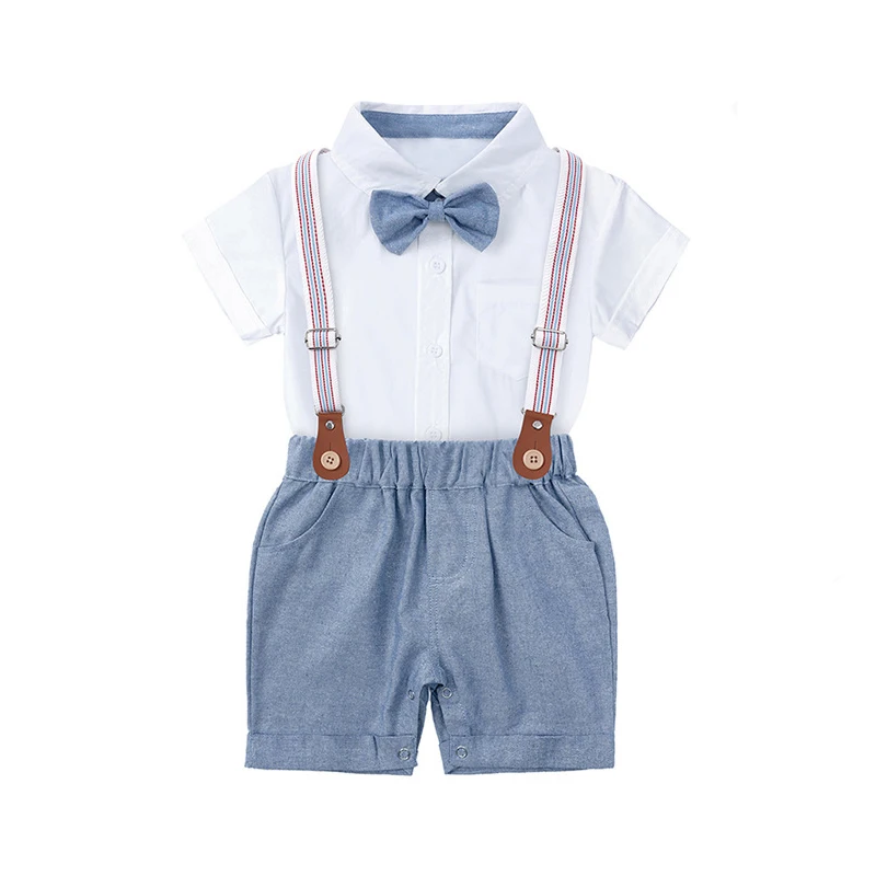 

Newborn Baby Boy Clothing Sets 0-24 Months Summer Lapel Short Sleeve Shirt Tops Bodysuits Suspender Trousers Toddler Boy Outfits