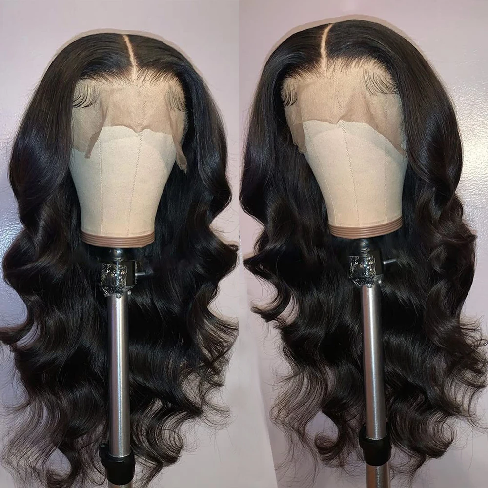 RONGDUOYI Blue Color Body Wave Synthetic Lace Front Wigs Long Wavy Natural Fiber Wig Cosplay Use Grey Blonde Black Hair