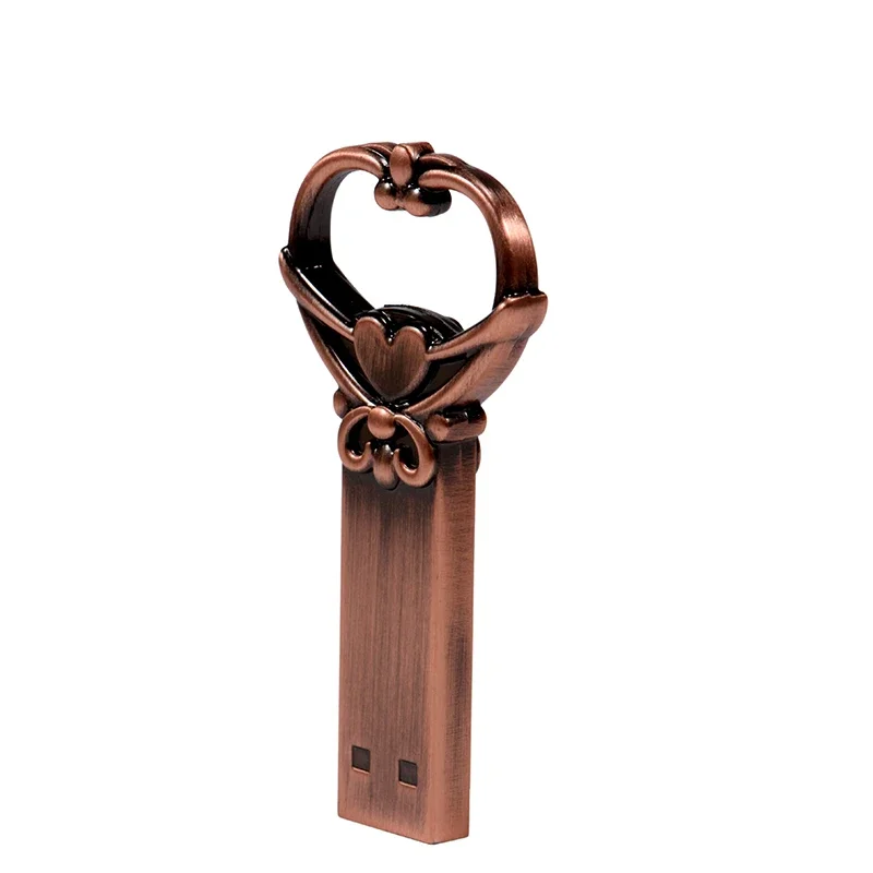 Metal Love Heart Key USB 2.0 Flash Drive Creative Gifts Pen Drive Real Capacity Memory Stick 64GB/32GB/16GB/8GB U Disk