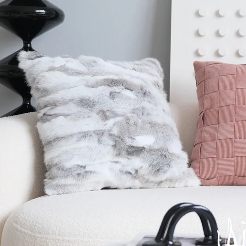 

Бесплатная доставка, наволочка из натурального серого кроличьего меха, подушка, рождественские украшения для дома