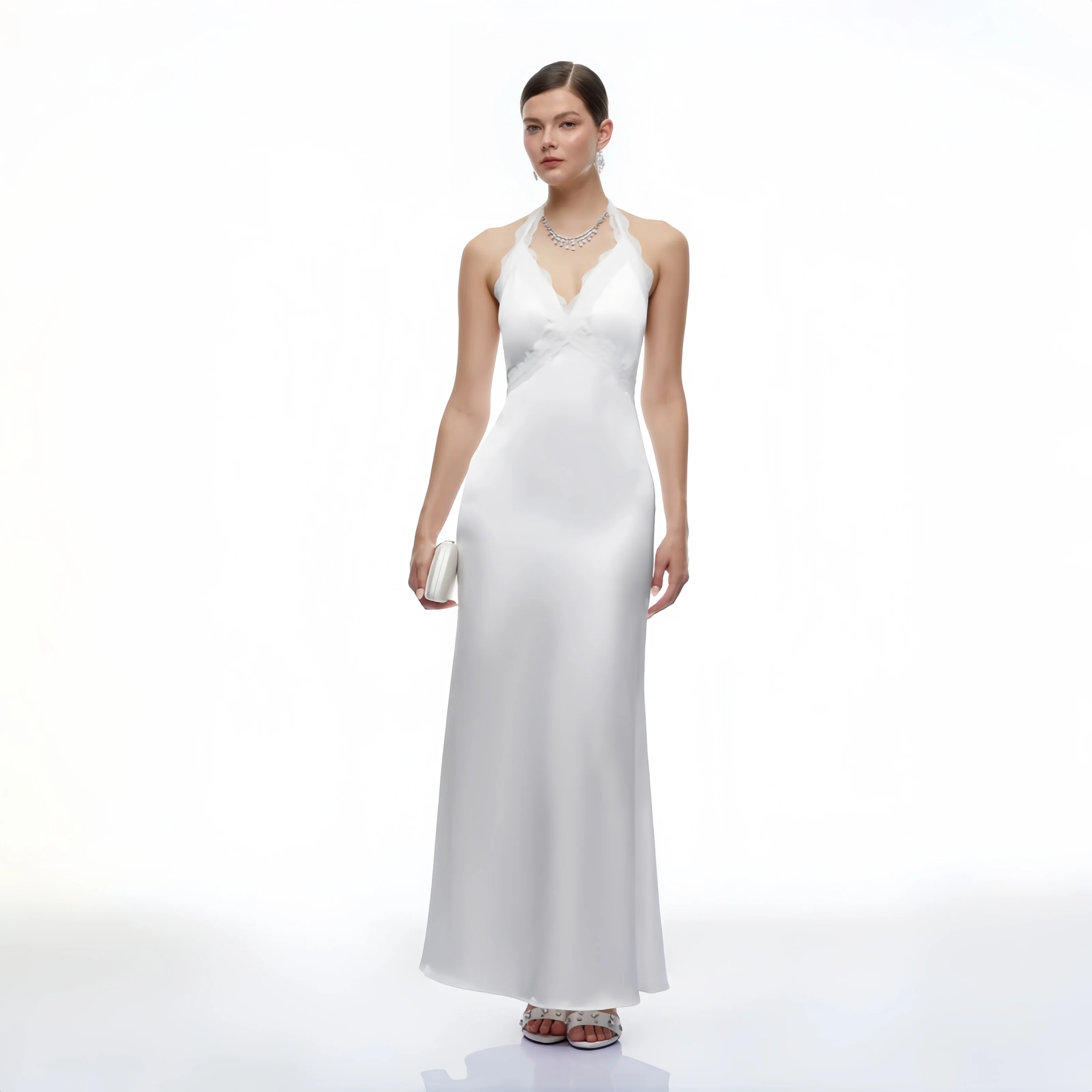 Sexy White Lace Hollow-out Halter Dress Women Chic Sleeveless Off-shoulder Backless Maxi Dresses 2026 Lady Vacation Beach Gowns