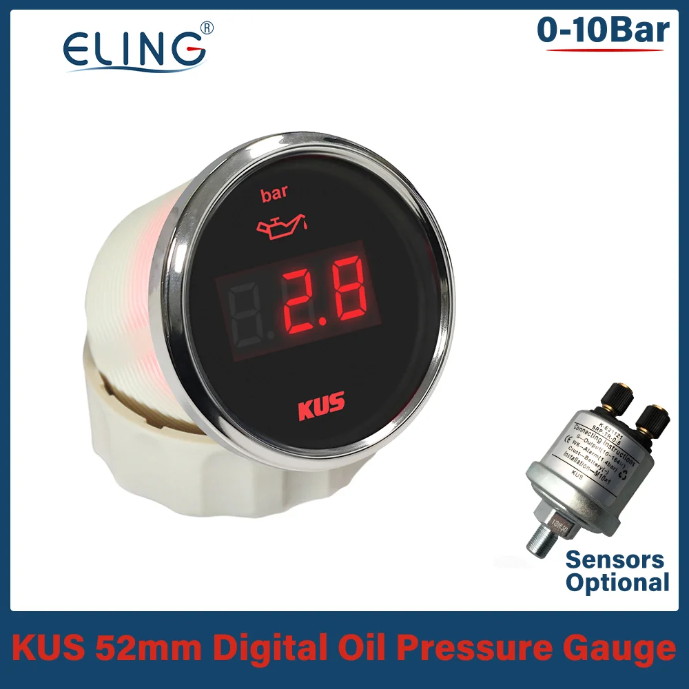 

KUS автомобильная лодка универсальный 52 мм цифровой манометр масла 0-145 фунтов на квадратный дюйм 0-10 бар с красной желтой подсветкой сигнал 10-184 Ом