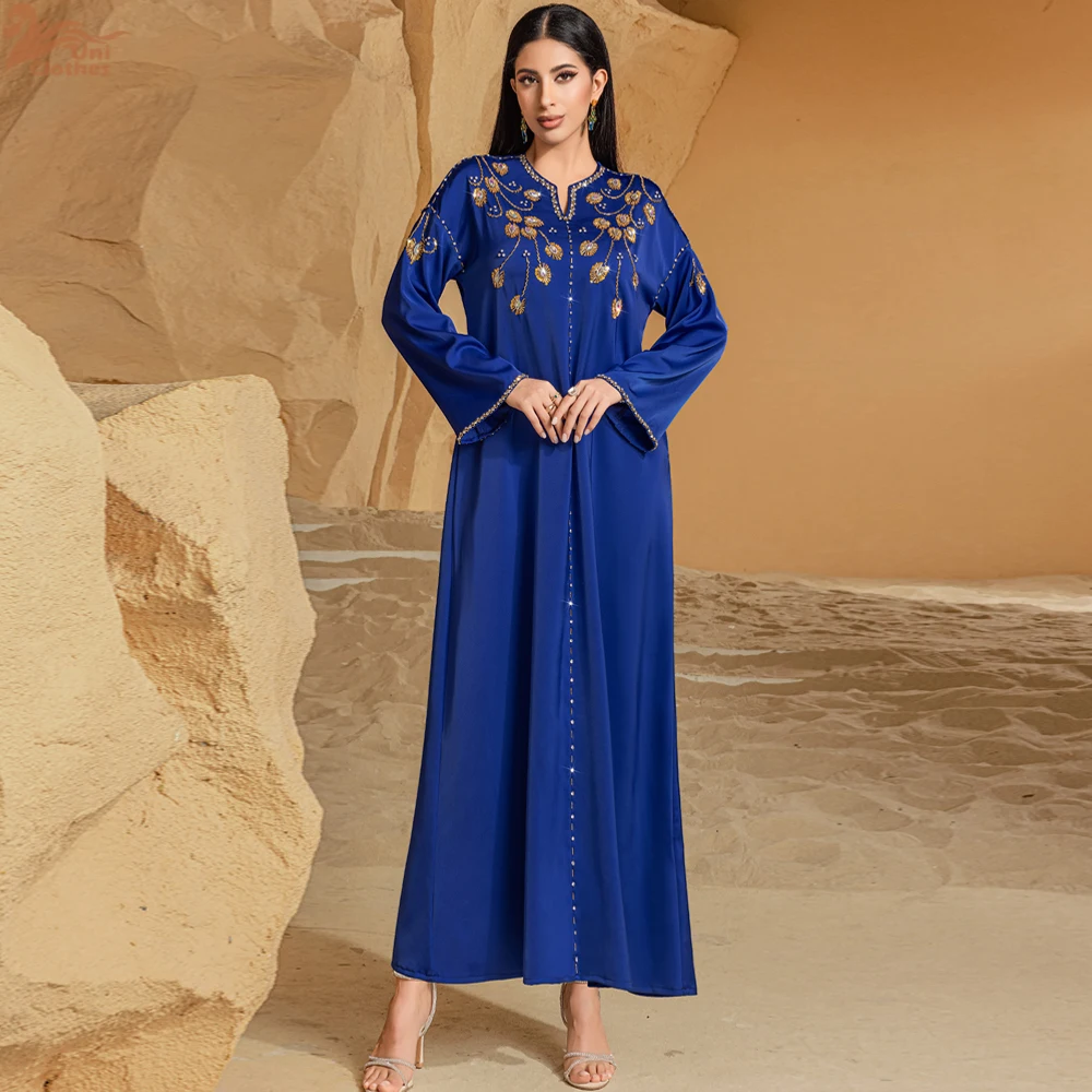 Vestido largo Abaya para mujer, Vestidos de fiesta musulmanes con diamantes, caftán marroquí Eid Ramadán Islam Dubai Abayas, bata árabe saudita Jalabiya