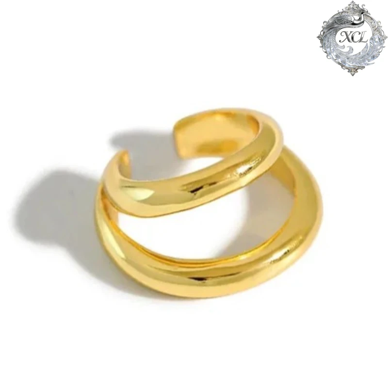 

XCL S925 Sterling Silver Geometric Double Circle Earcuff Clip-On Earrings for Women Girls Fashion Jewelry