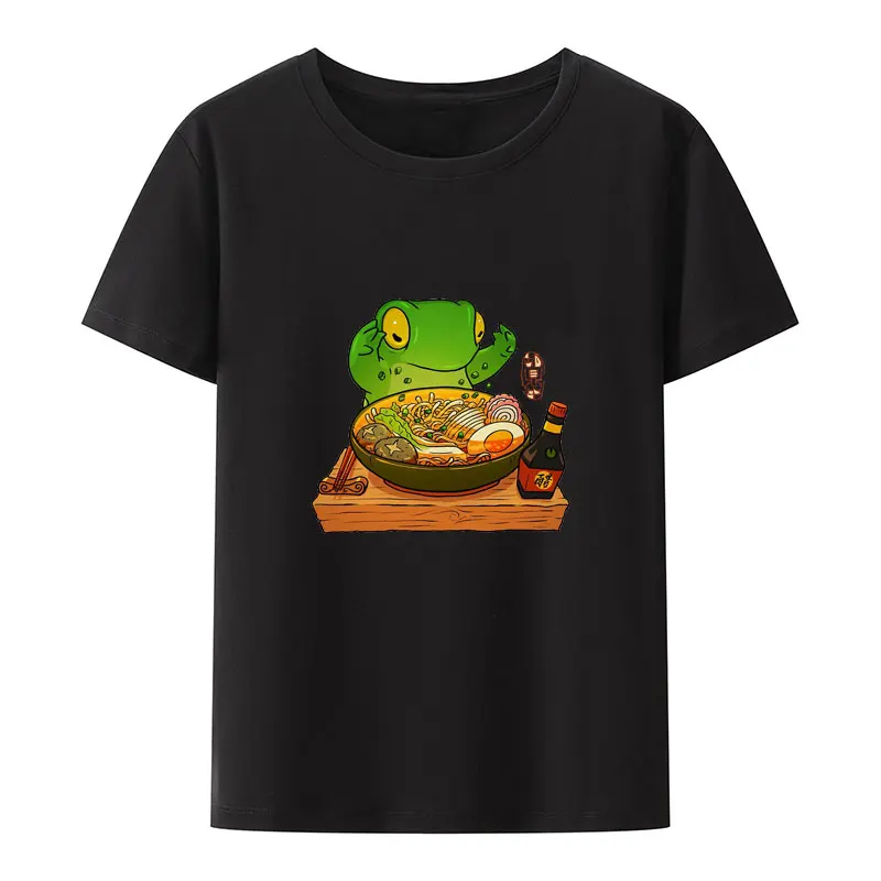 Funny Frog Making Ramen Art Print T Shirt Novelty Cartoon Comfortable Short Sleeve Character Comics New Style Trend Ladies Cute