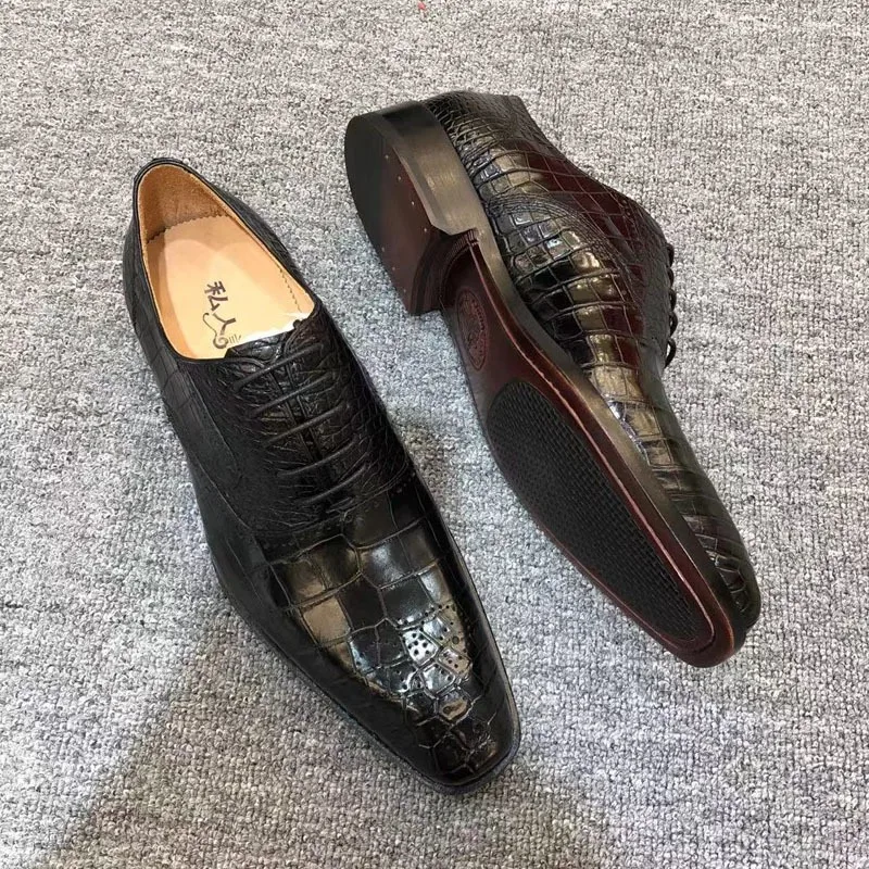 New Fashion Men Business Oxford Shoes Luxury Crocodile Skin Casual Lace Up Formal Shoes British High End Banquet Gentlemen Shoes