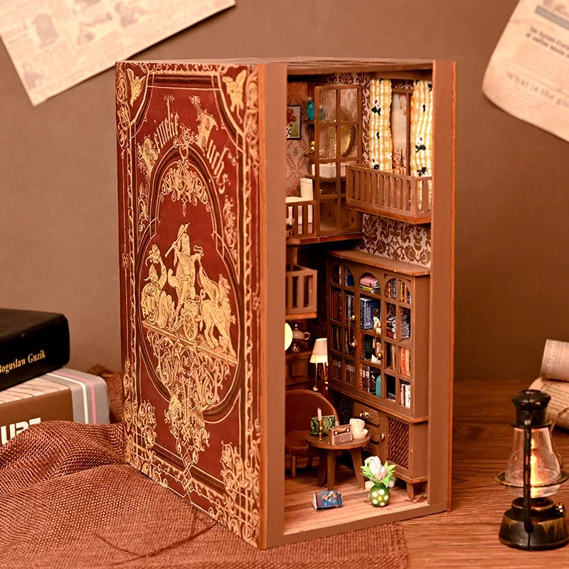 NEW Retro DIY Wooden Book Nook Shelf Insert Miniature Kits Secret Magic Castle Bookshelf Home Bookend Decor Adult Handmade Gifts