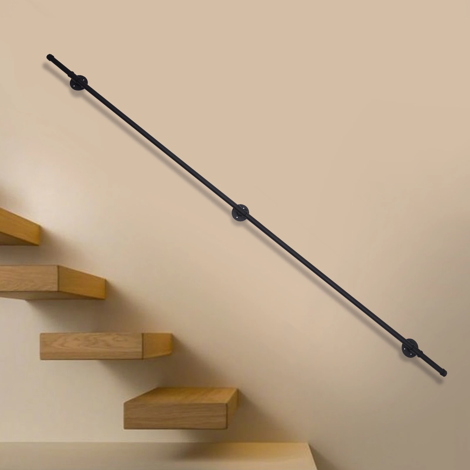 2.44m/8FT Black Iron Handrail Steps Retro Outdoor Indoor Stair Railing Hand Rail Kit