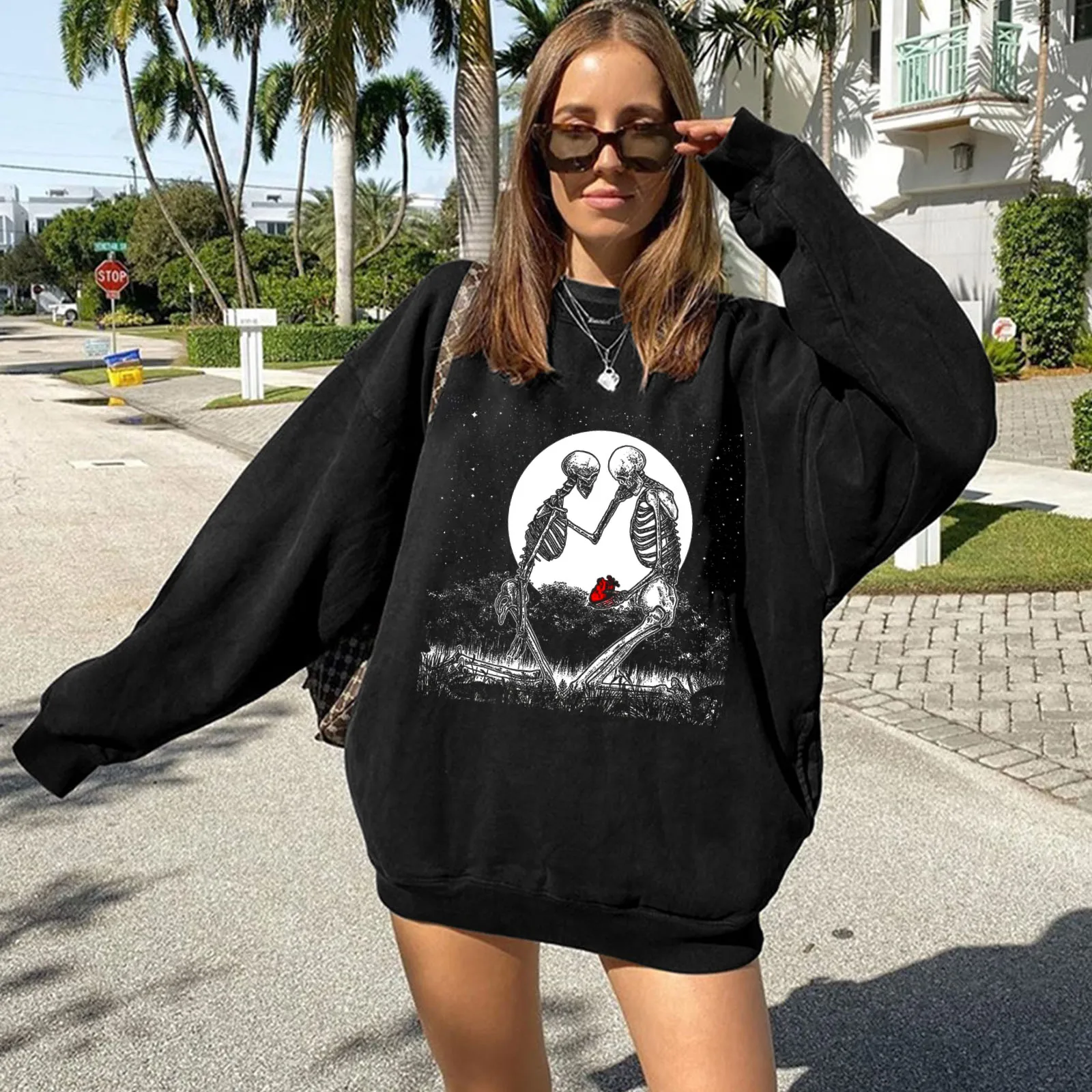 

Seeyoushy Skeleton Print Funny Print Women's Top Y2K Aesthetic Harajuku Women's Hoodie Casual Fashion Women's Clothing 2023