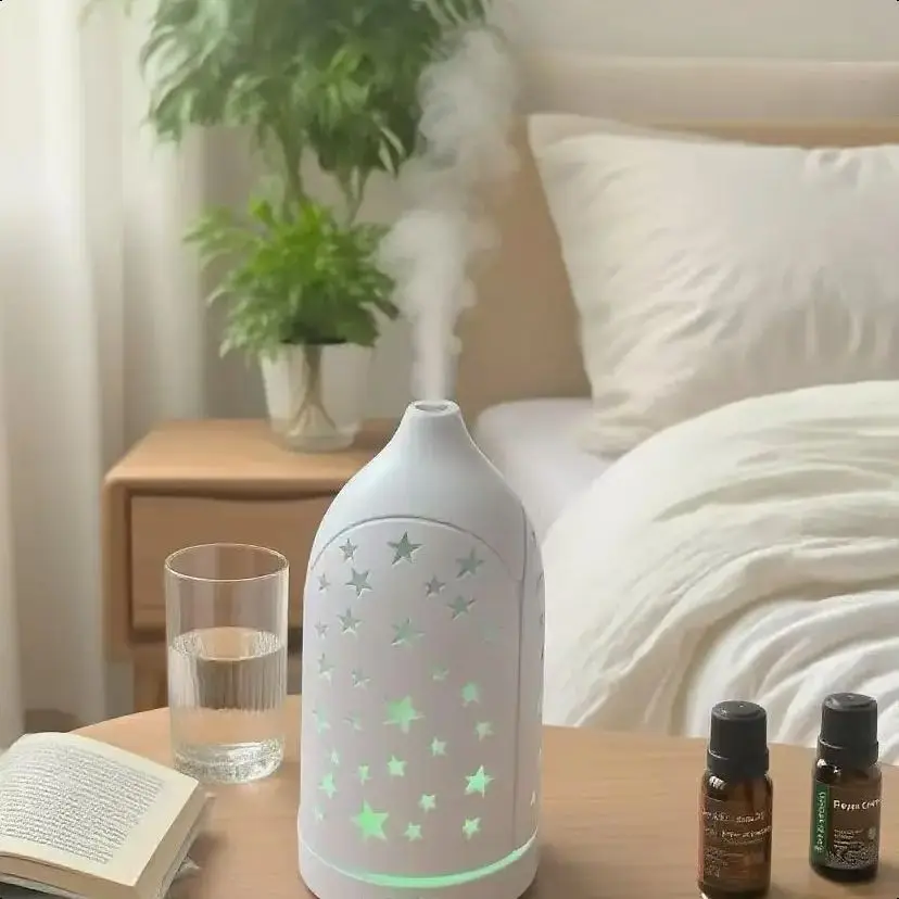 3 aceites esenciales incluidos: difusor ultrasónico con apagado automático, funcionamiento silencioso y 7 LED que cambian de color: aumenta el ambiente para la vida