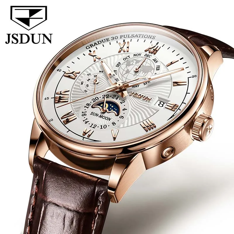 JSDUN Watch For Men Luxury Top Brand Mechanical Wristwatches Waterproof Sport Men\'s Watches Moon Phase Business Man Watch