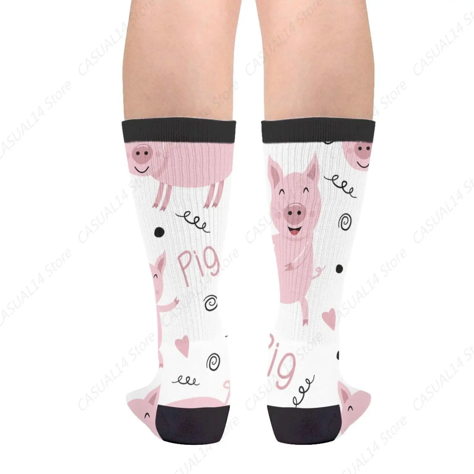 Cute Dancing Pig Doodle And Heart Shape Casual Funny Funky Novelty Socks For Men Women