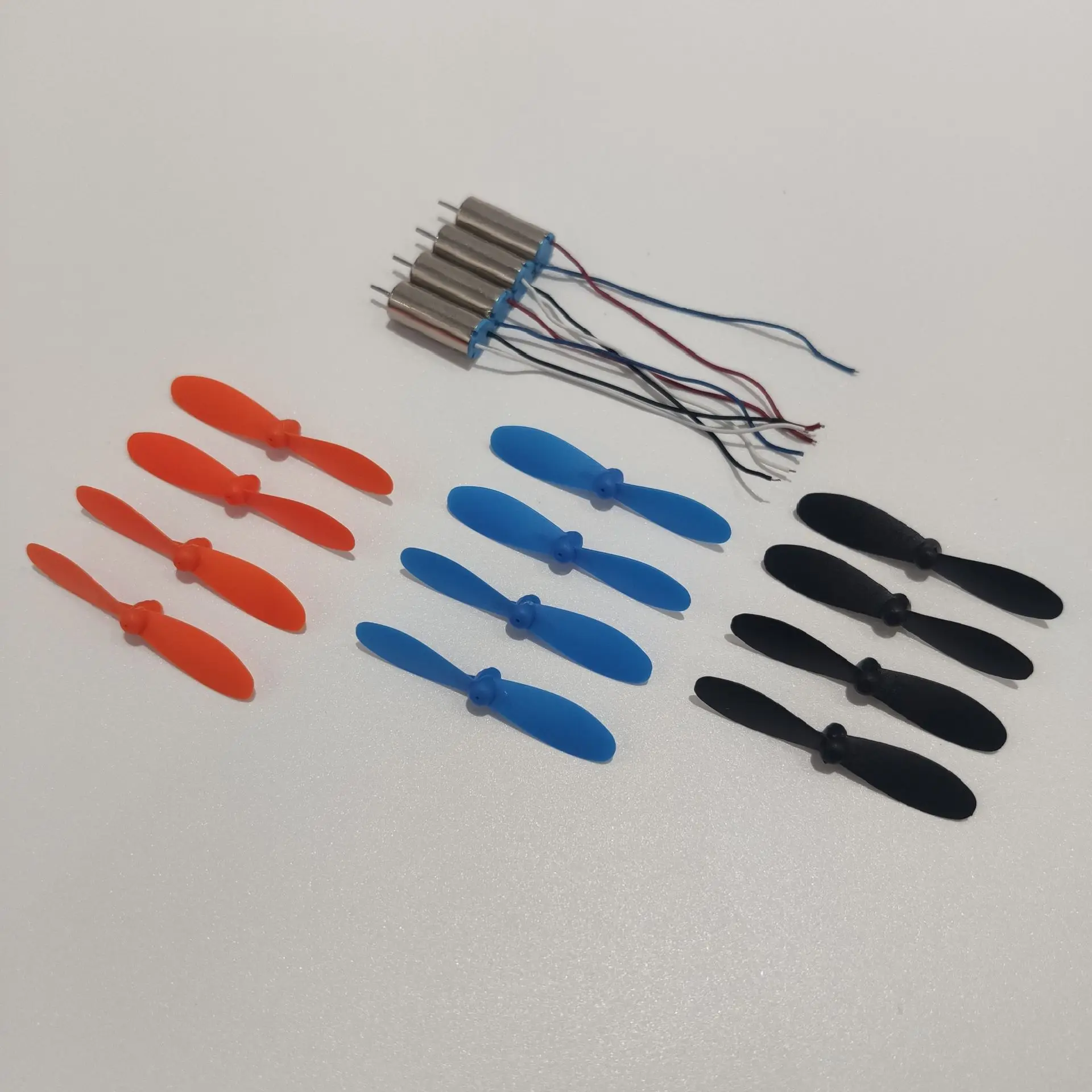 3 cores hélices ab lâmina, 12pcs + cw motor ccw, vermelho, azul, preto, branco, fio motor, 4pcs, 4drc v8 mini rc drone peças