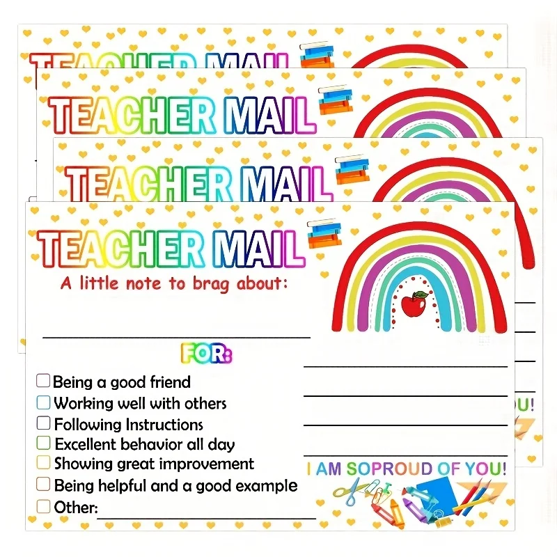 10 Rainbow Happy Letters Teachers to Parents Classroom Good Behavior Motivational Incentive Cards Motivational Notes Home, Kinde